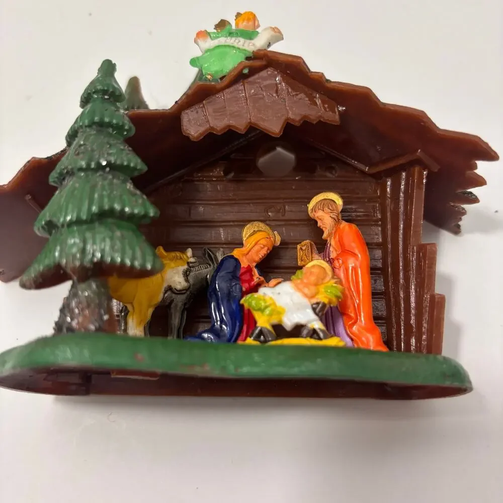 Vtg Mini Plastic Nativity Scene in Box Mid Century Hong Kong Christmas Manger